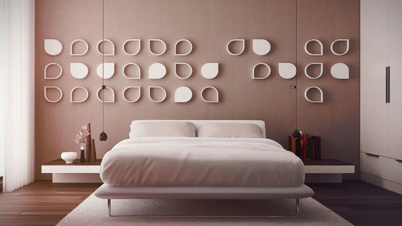 A beige minimalist bedroom décor